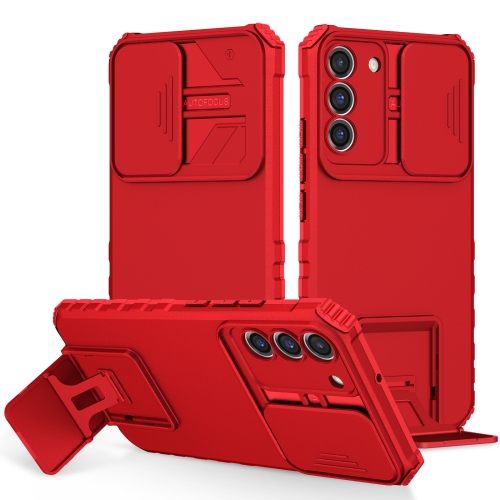 

For Samsung Galaxy S22+ 5G Stereoscopic Holder Sliding Camshield Phone Case(Red)