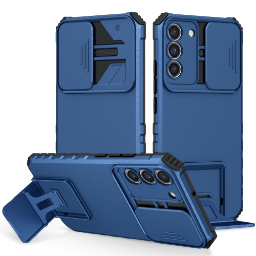 

For Samsung Galaxy S22+ 5G Stereoscopic Holder Sliding Camshield Phone Case(Blue)