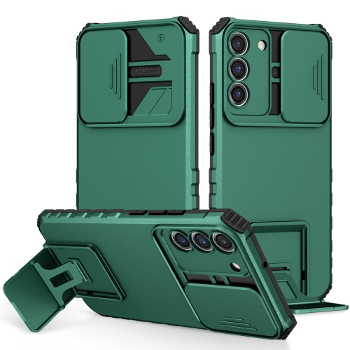 

For Samsung Galaxy S22+ 5G Stereoscopic Holder Sliding Camshield Phone Case(Green)