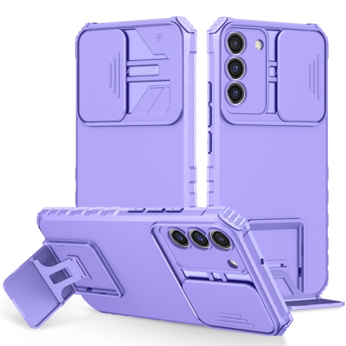 

For Samsung Galaxy S22+ 5G Stereoscopic Holder Sliding Camshield Phone Case(Purple)