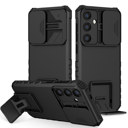 

For Samsung Galaxy S24+ 5G Stereoscopic Holder Sliding Camshield Phone Case(Black)