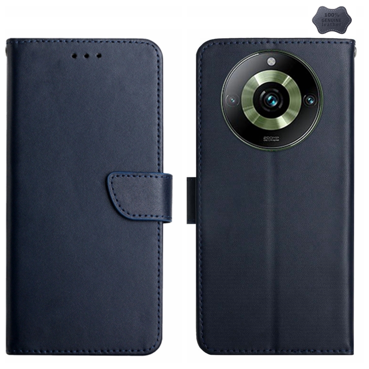 

For Realme 11 Pro Genuine Leather Fingerprint-proof Flip Phone Case(Blue)