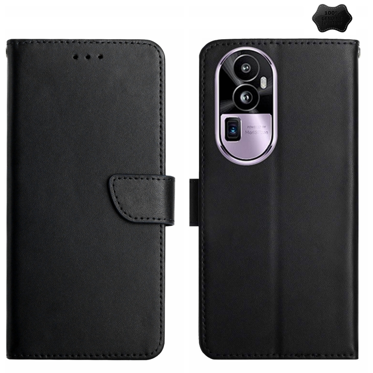 

For OPPO Reno10 Pro Genuine Leather Fingerprint-proof Flip Phone Case(Black)