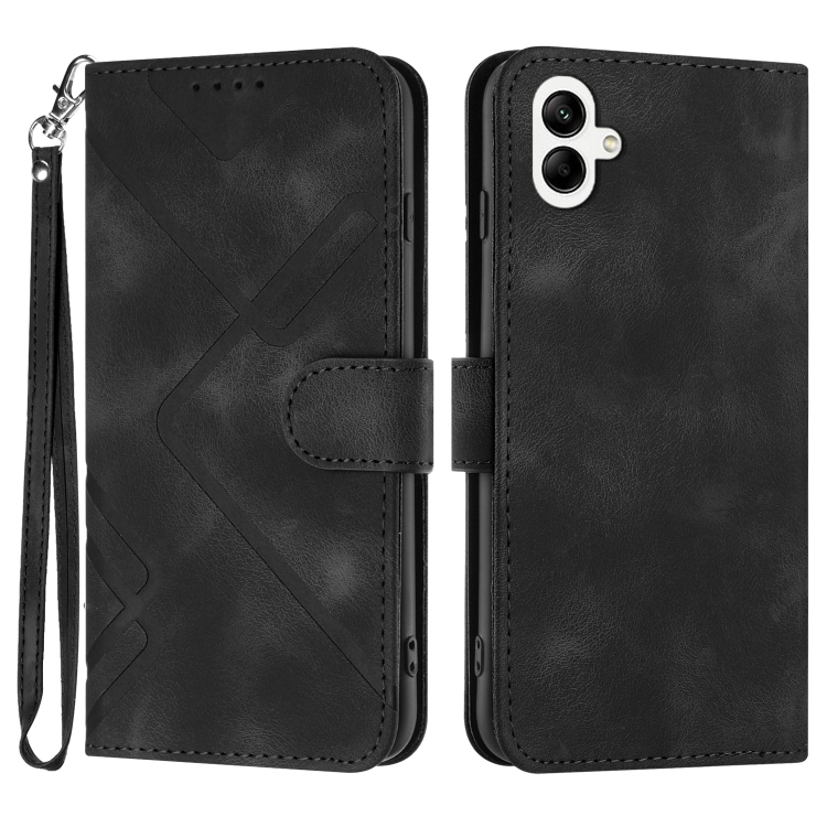 

For Samsung Galaxy A04e Line Pattern Skin Feel Leather Phone Case(Black)
