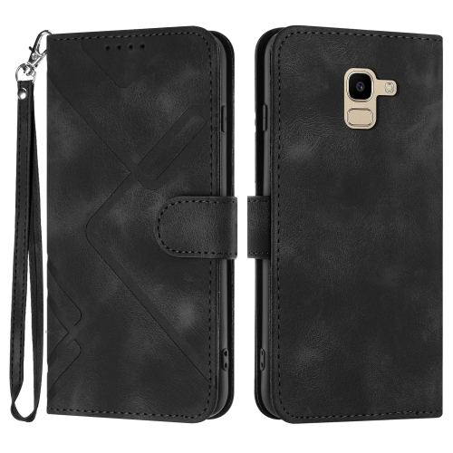 

For Samsung Galaxy A8 2018 Line Pattern Skin Feel Leather Phone Case(Black)