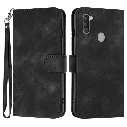 

For Samsung Galaxy A11 EU Version Line Pattern Skin Feel Leather Phone Case(Black)