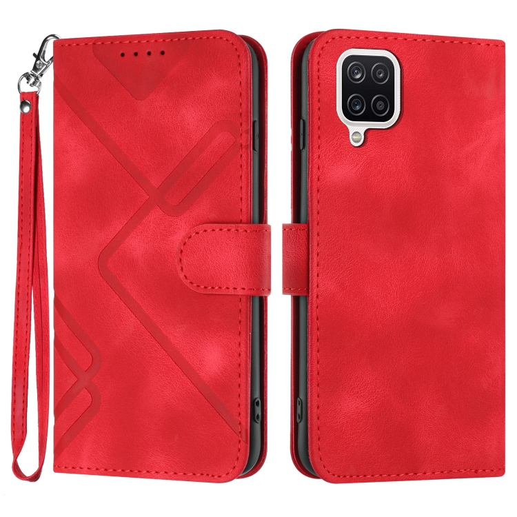 

For Samsung Galaxy A12 Line Pattern Skin Feel Leather Phone Case(Red)