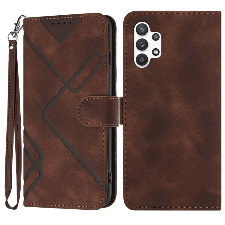 

For Samsung Galaxy A13 4G Line Pattern Skin Feel Leather Phone Case(Coffee)