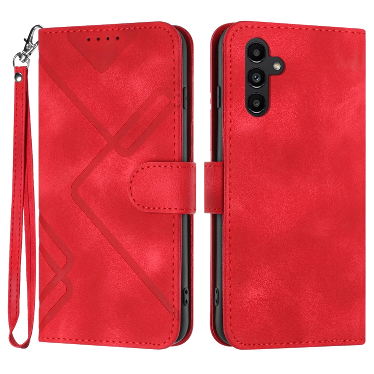 

For Samsung Galaxy A14 4G Line Pattern Skin Feel Leather Phone Case(Red)