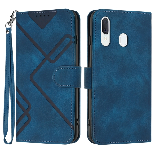 

For Samsung Galaxy A20 / A30 Line Pattern Skin Feel Leather Phone Case(Royal Blue)