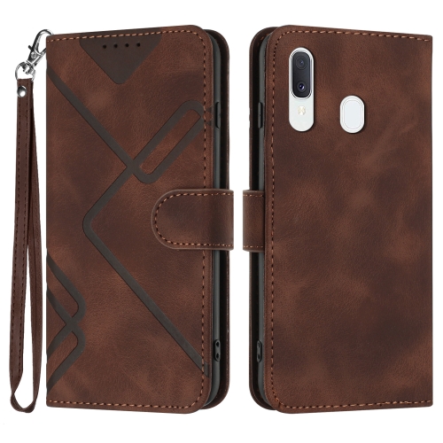 

For Samsung Galaxy A20e / A10e Line Pattern Skin Feel Leather Phone Case(Coffee)