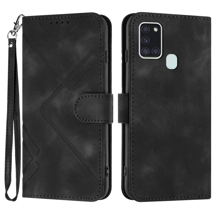 

For Samsung Galaxy A21s Line Pattern Skin Feel Leather Phone Case(Black)