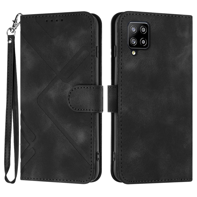 

For Samsung Galaxy A22 4G Line Pattern Skin Feel Leather Phone Case(Black)
