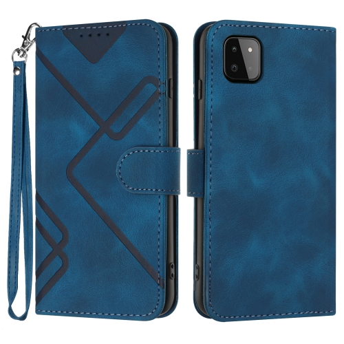 

For Samsung Galaxy A22 5G Line Pattern Skin Feel Leather Phone Case(Royal Blue)