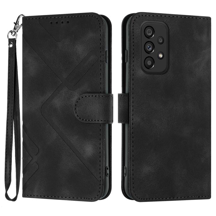 

For Samsung Galaxy A32 4G Line Pattern Skin Feel Leather Phone Case(Black)