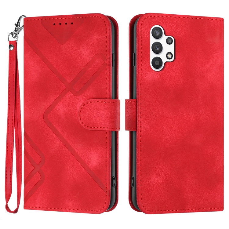 

For Samsung Galaxy A32 5G Line Pattern Skin Feel Leather Phone Case(Red)