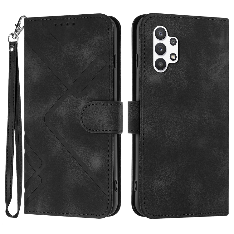 

For Samsung Galaxy A32 5G Line Pattern Skin Feel Leather Phone Case(Black)