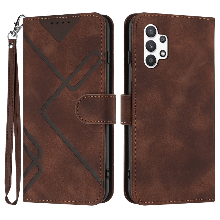 

For Samsung Galaxy A32 5G Line Pattern Skin Feel Leather Phone Case(Coffee)