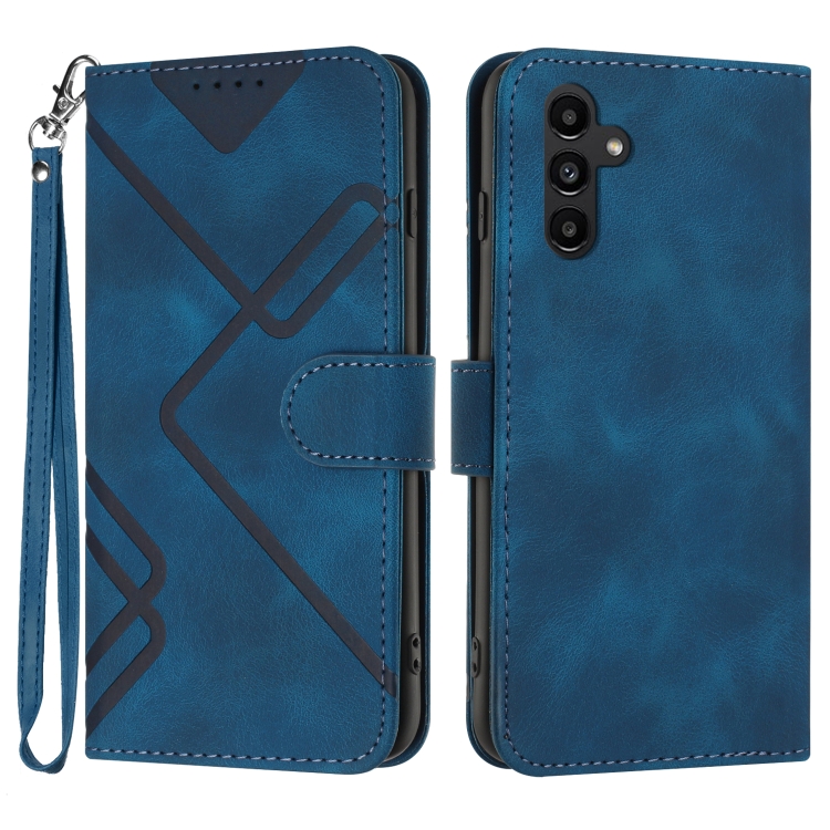 

For Samsung Galaxy A34 5G Line Pattern Skin Feel Leather Phone Case(Royal Blue)