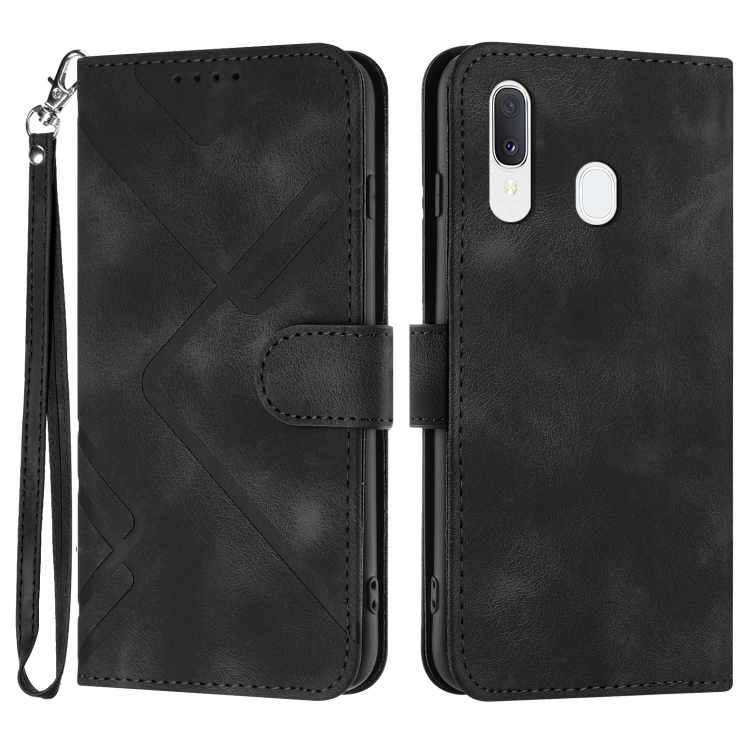 

For Samsung Galaxy A40 Line Pattern Skin Feel Leather Phone Case(Black)