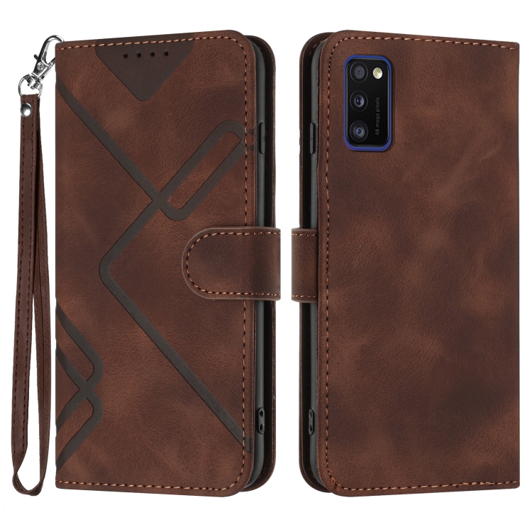 

For Samsung Galaxy A41 Line Pattern Skin Feel Leather Phone Case(Coffee)