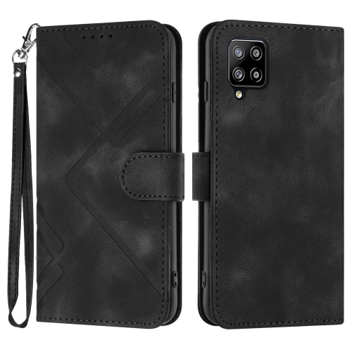 

For Samsung Galaxy A42 5G Line Pattern Skin Feel Leather Phone Case(Black)