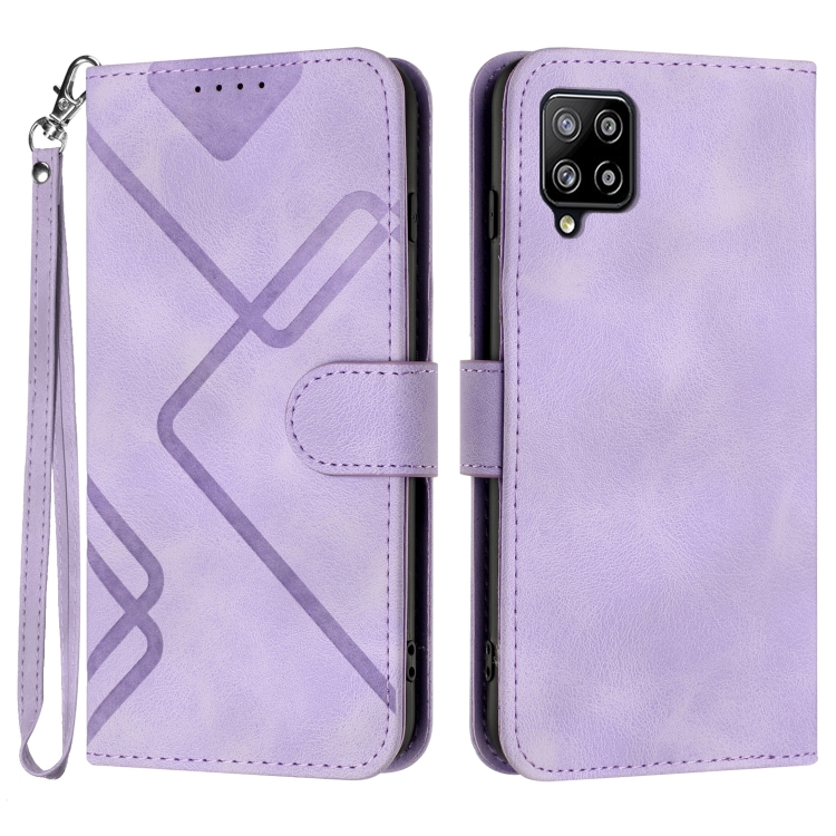 

For Samsung Galaxy A42 5G Line Pattern Skin Feel Leather Phone Case(Light Purple)