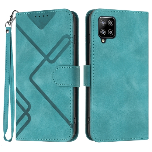 

For Samsung Galaxy A42 5G Line Pattern Skin Feel Leather Phone Case(Light Blue)