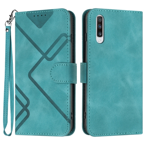 

For Samsung Galaxy A50 / A50s Line Pattern Skin Feel Leather Phone Case(Light Blue)