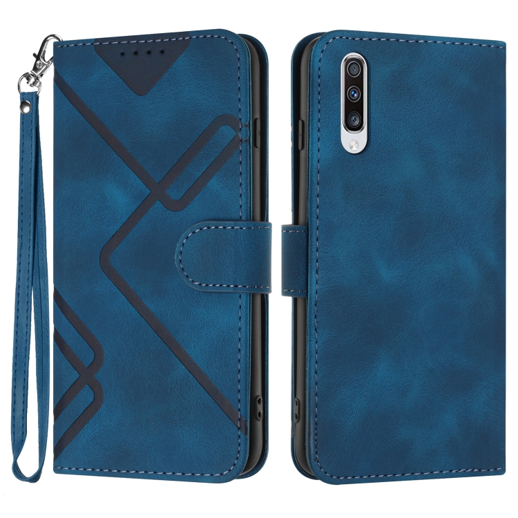 

For Samsung Galaxy A70 Line Pattern Skin Feel Leather Phone Case(Royal Blue)