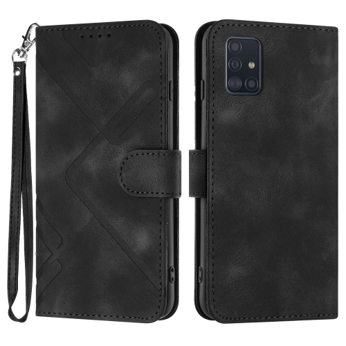 

For Samsung Galaxy A71 4G Line Pattern Skin Feel Leather Phone Case(Black)