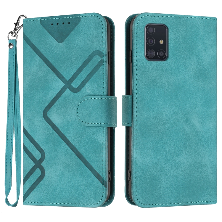 

For Samsung Galaxy A71 5G Line Pattern Skin Feel Leather Phone Case(Light Blue)