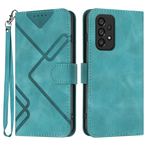 

For Samsung Galaxy A73 5G Line Pattern Skin Feel Leather Phone Case(Light Blue)