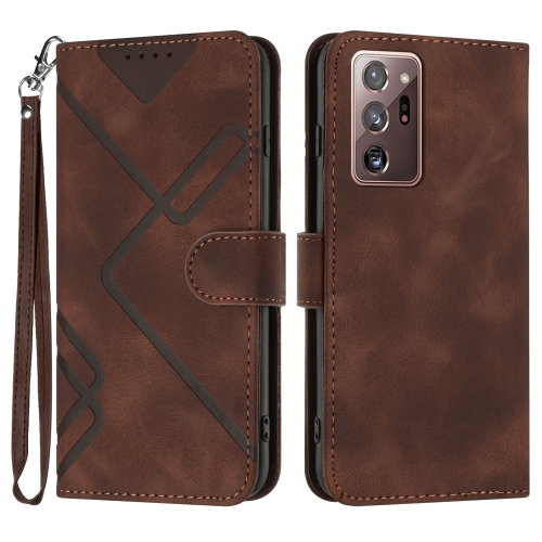 for samsung galaxy s23 ultra 5g shell pattern tpu protective phone case colorful For Samsung Galaxy Note20 Ultra Line Pattern Skin Feel Leather Phone Case(Coffee)