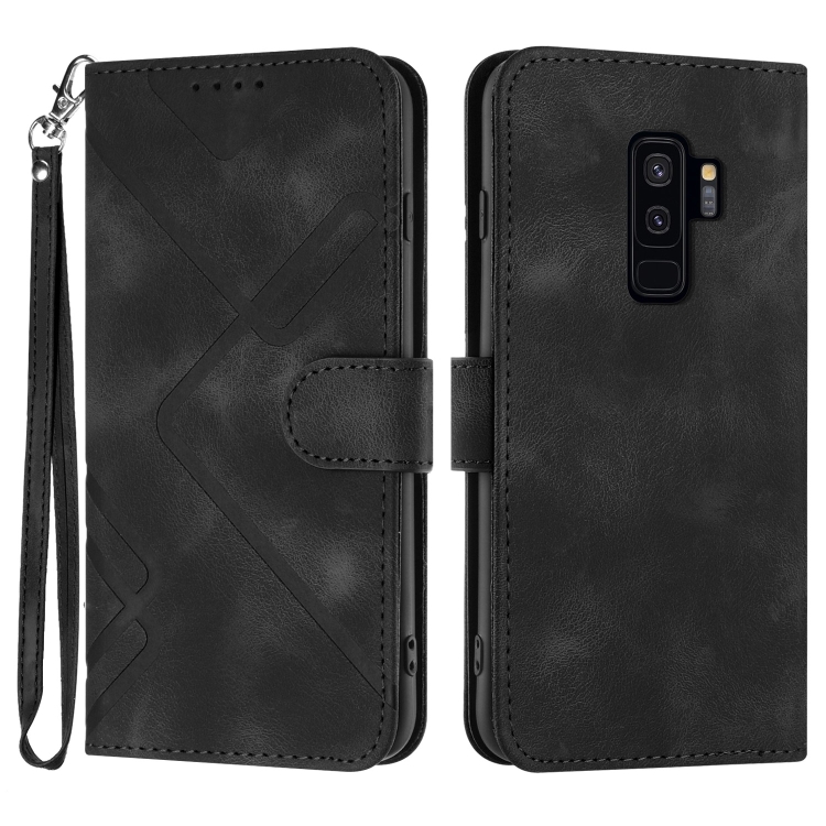 

For Samsung Galaxy S9+ Line Pattern Skin Feel Leather Phone Case(Black)