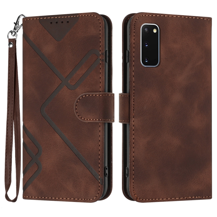 

For Samsung Galaxy S20 Line Pattern Skin Feel Leather Phone Case(Coffee)