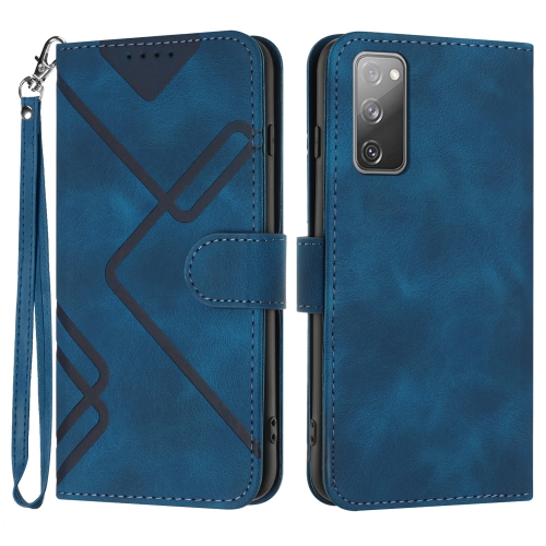 For Samsung Galaxy S20 FE Line Pattern Skin Feel Leather Phone Case(Royal Blue) 2 buttons car key blanks case for renault koleos remote key shell