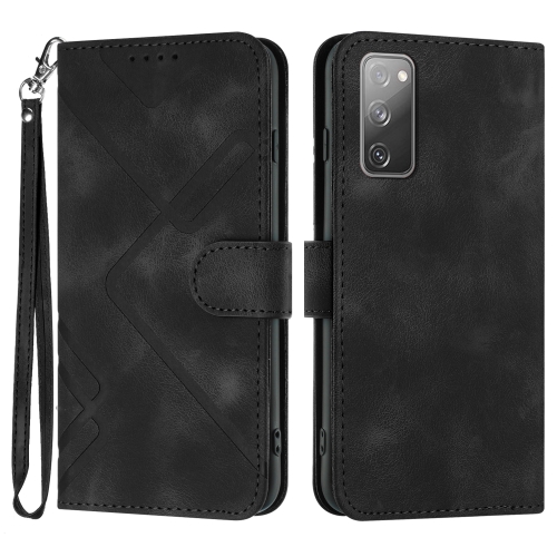 

For Samsung Galaxy S20 FE Line Pattern Skin Feel Leather Phone Case(Black)