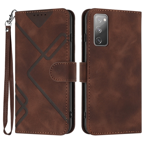 

For Samsung Galaxy S20 FE Line Pattern Skin Feel Leather Phone Case(Coffee)