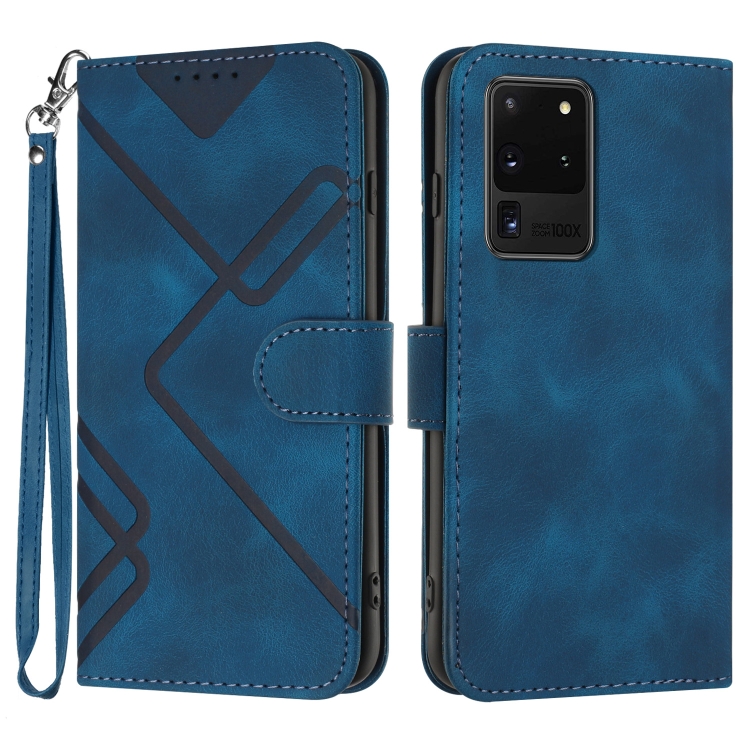

For Samsung Galaxy S20 Ultra Line Pattern Skin Feel Leather Phone Case(Royal Blue)