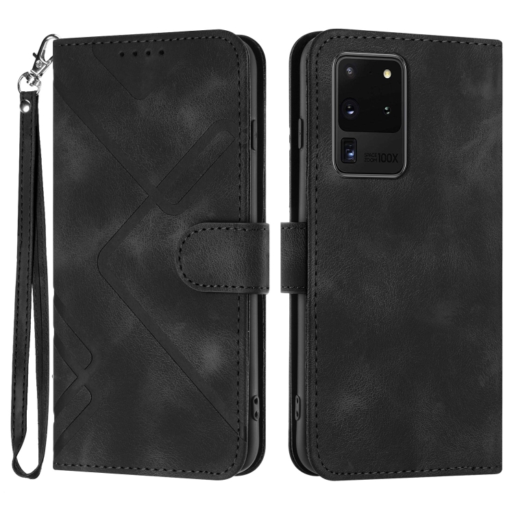 

For Samsung Galaxy S20 Ultra Line Pattern Skin Feel Leather Phone Case(Black)