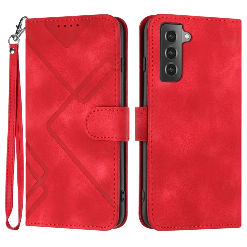 For Samsung Galaxy S21 5G Line Pattern Skin Feel Leather Phone Case(Red)