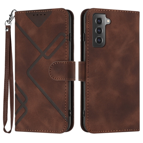 

For Samsung Galaxy S21 5G Line Pattern Skin Feel Leather Phone Case(Coffee)