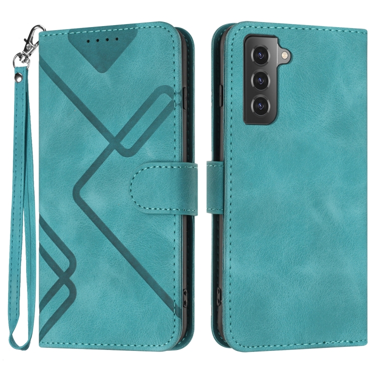 

For Samsung Galaxy S21 5G Line Pattern Skin Feel Leather Phone Case(Light Blue)