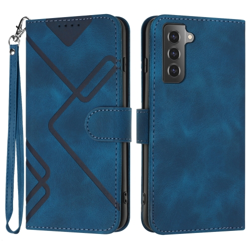 For Samsung Galaxy S21+ 5G Line Pattern Skin Feel Leather Phone Case(Royal Blue)