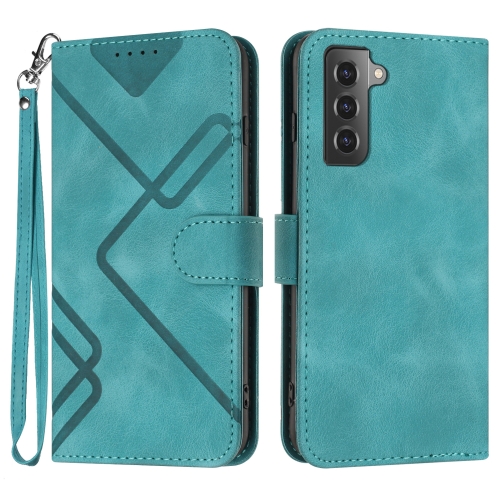 

For Samsung Galaxy S22 5G Line Pattern Skin Feel Leather Phone Case(Light Blue)