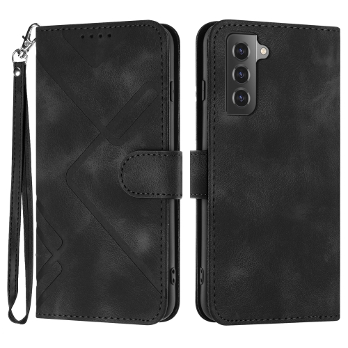 

For Samsung Galaxy S22+ 5G Line Pattern Skin Feel Leather Phone Case(Black)