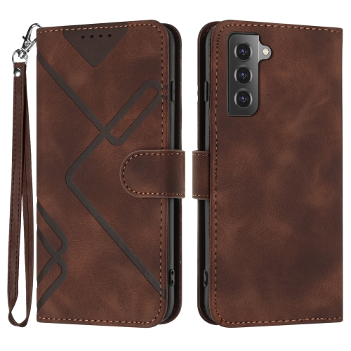 For Samsung Galaxy S22+ 5G Line Pattern Skin Feel Leather Phone Case(Coffee) for realme c67 4g global line pattern skin feel leather phone case coffee