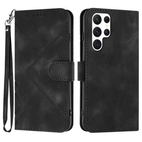 

For Samsung Galaxy S22 Ultra 5G Line Pattern Skin Feel Leather Phone Case(Black)