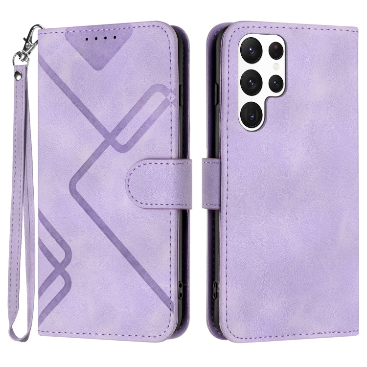 

For Samsung Galaxy S22 Ultra 5G Line Pattern Skin Feel Leather Phone Case(Light Purple)